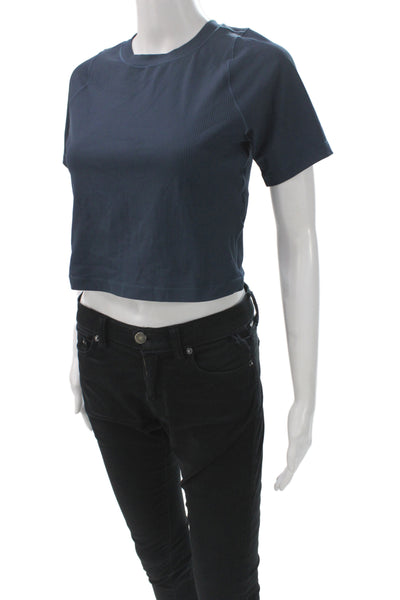 Nike Womens Cropped T-Shirt Blue Crewneck Short Sleeve Athleisure Size L