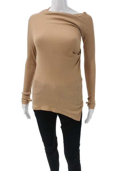 Helmut Lang Womens Beige Cotton Boat Neck Long Sleeve Basic T-Shirt Size S