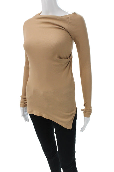 Helmut Lang Womens Beige Cotton Boat Neck Long Sleeve Basic T-Shirt Size S