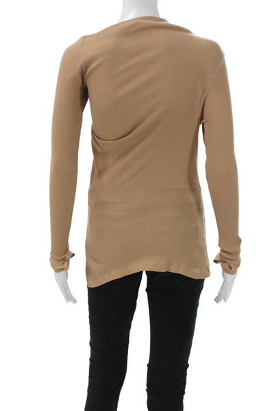 Helmut Lang Womens Beige Cotton Boat Neck Long Sleeve Basic T-Shirt Size S