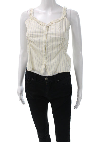 Deiji Studios Womens Beige Striped Organic Cotton Square Neck Camisole Size S