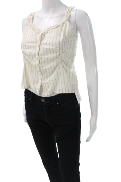 Deiji Studios Womens Beige Striped Organic Cotton Square Neck Camisole Size S