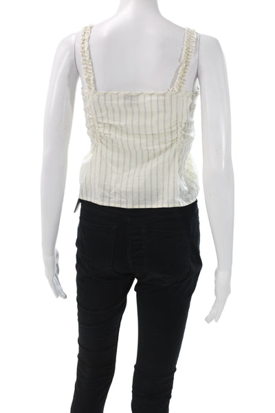 Deiji Studios Womens Beige Striped Organic Cotton Square Neck Camisole Size S