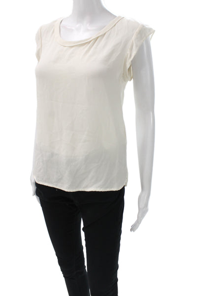 3.1 Phillip Lim Womens Ivory Silk Scoop Neck Short Sleeve Blouse Size 2