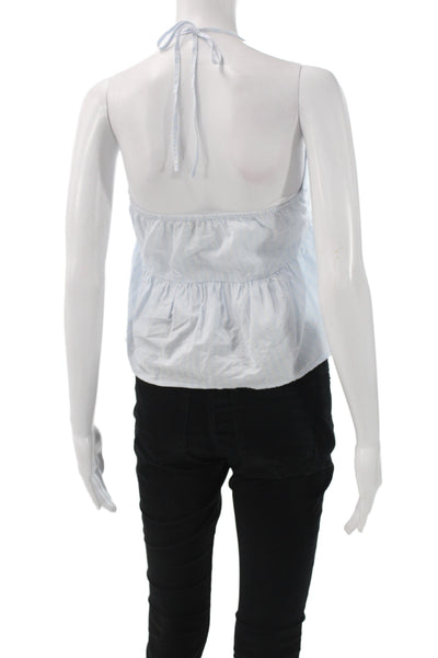 Deiji Studios Women Camisole Blue Halter Striped Organic Cotton Tie Size 2XS