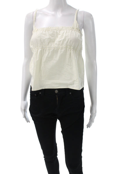 Deiji Studios Women Camisole White Striped Square Neck Cotton Size XS