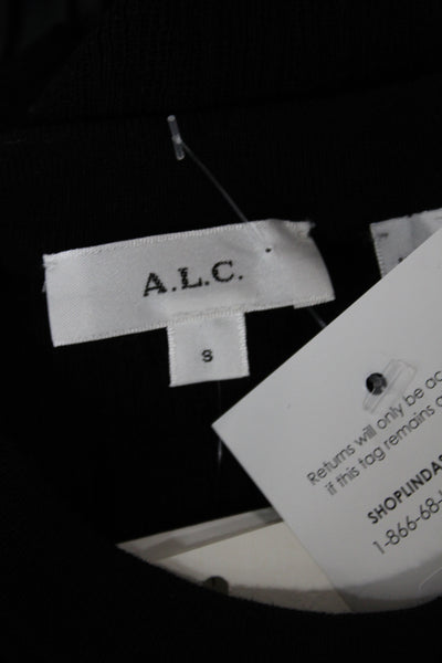 ALC Womens Ribbed Knit Cardigan Short Sleeve Black Crew Neck Size S
