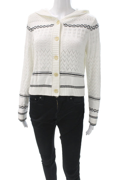 Central Park West Women White Striped Collared Boho Cardigan Long Sleeve Size S