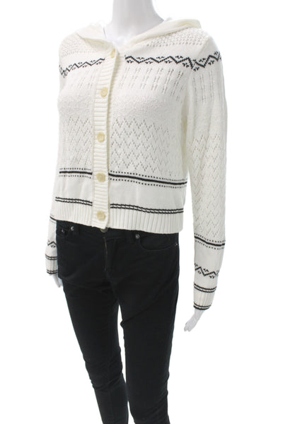 Central Park West Women White Striped Collared Boho Cardigan Long Sleeve Size S
