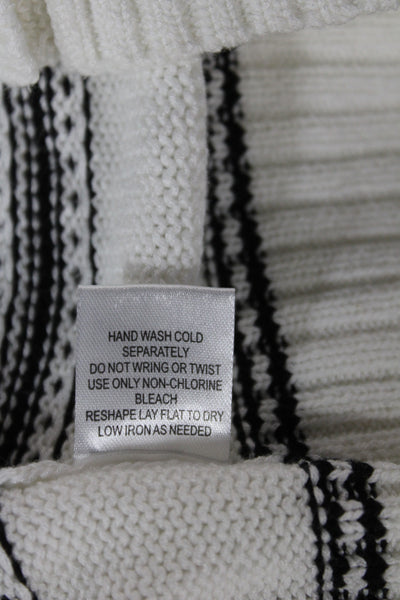 Central Park West Women White Striped Collared Boho Cardigan Long Sleeve Size S