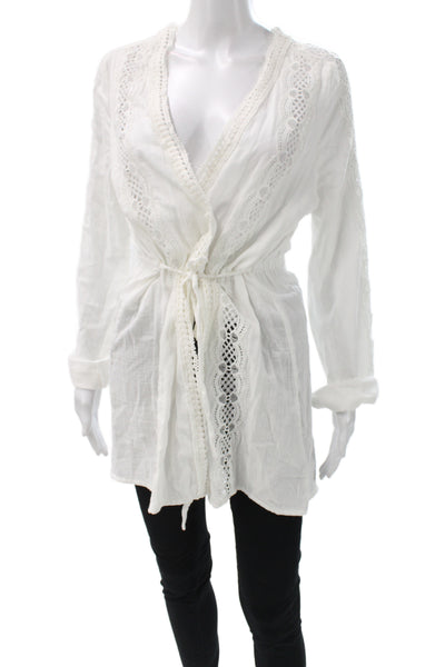 Cami NYC Women Wrap Sweater White Cotton V-Neck Long Sleeve Boho Size S