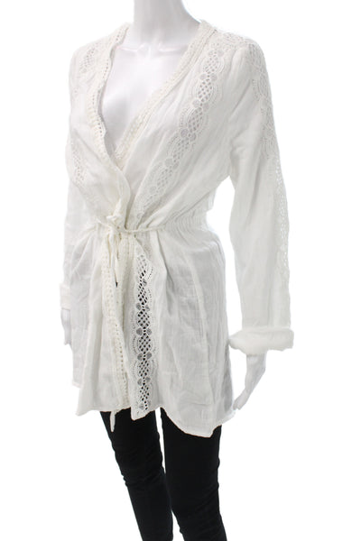 Cami NYC Women Wrap Sweater White Cotton V-Neck Long Sleeve Boho Size S