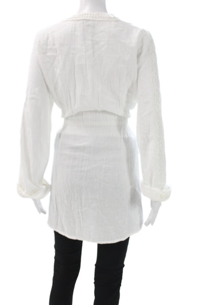 Cami NYC Women Wrap Sweater White Cotton V-Neck Long Sleeve Boho Size S