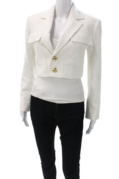 ALC Womens Basic Jacket Long Sleeve White Tweed Button Fall Size 2
