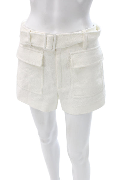 ALC Women Ivory Textured Utility Shorts Buckle Size 4