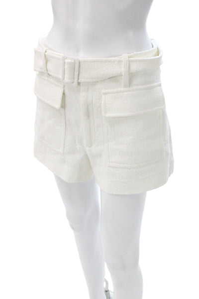 ALC Women Ivory Textured Utility Shorts Buckle Size 4