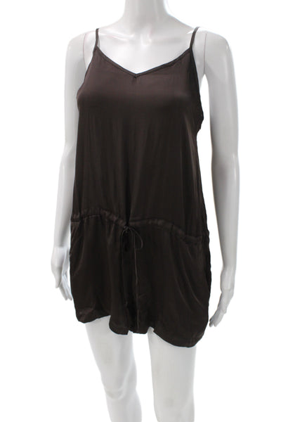 YFB Womens Silk Brown V-Neck Drawstring Sleeveless Casual Romper Size XS