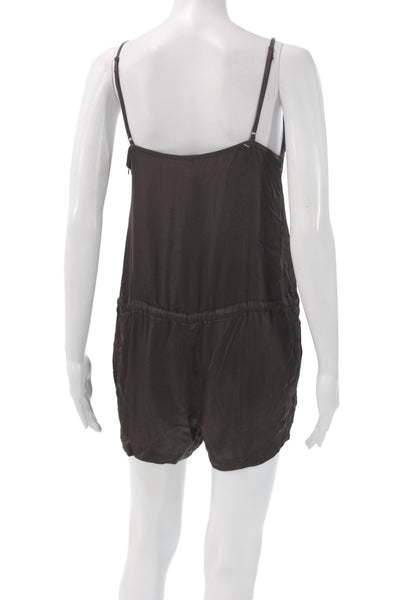 YFB Womens Silk Brown V-Neck Drawstring Sleeveless Casual Romper Size XS
