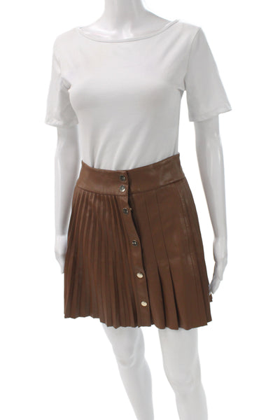 Zara Women Mini Brown Faux Leather Skirt Button Casual Size XS