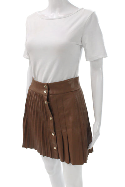 Zara Women Mini Brown Faux Leather Skirt Button Casual Size XS