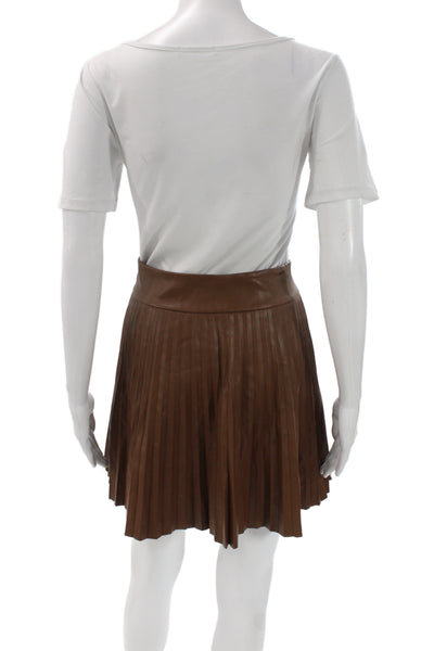 Zara Women Mini Brown Faux Leather Skirt Button Casual Size XS