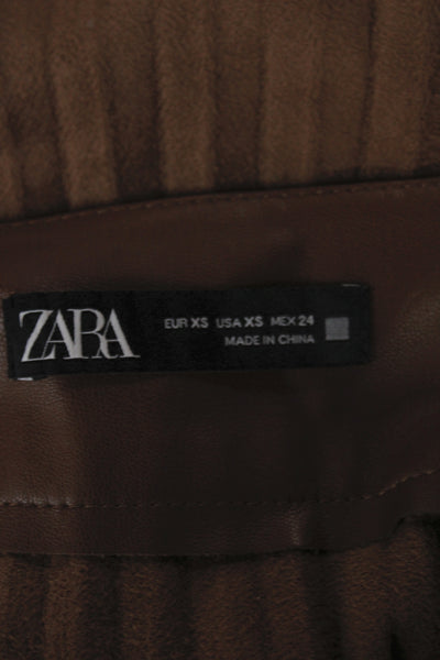 Zara Women Mini Brown Faux Leather Skirt Button Casual Size XS