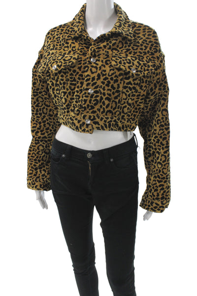 Re/Done Womens Leopard Basic Jacket Brown Long Sleeve Button Size S