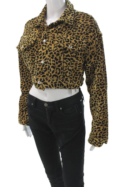 Re/Done Womens Leopard Basic Jacket Brown Long Sleeve Button Size S