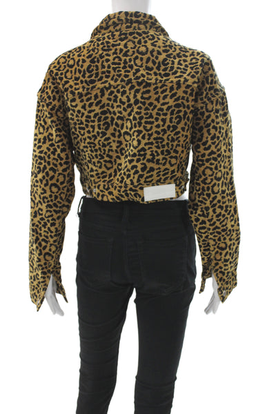 Re/Done Womens Leopard Basic Jacket Brown Long Sleeve Button Size S