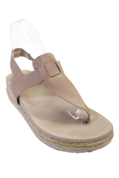 Vince Womens Wedge Heel Leather Ankle T Strap Espadrilles Sandals Brown Size 8M