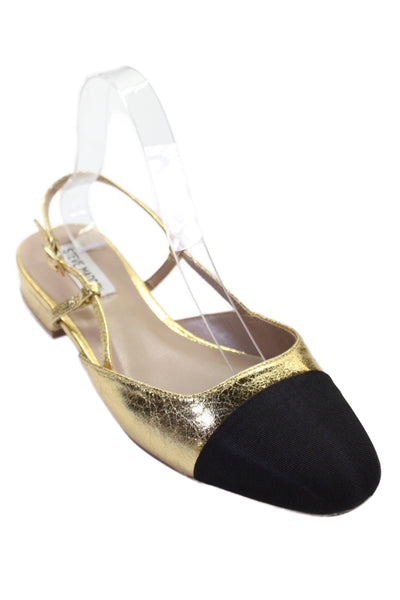 Steve Madden Womens Metallic Leather Grosgrain Slingback Ballet Flats Gold 8.5