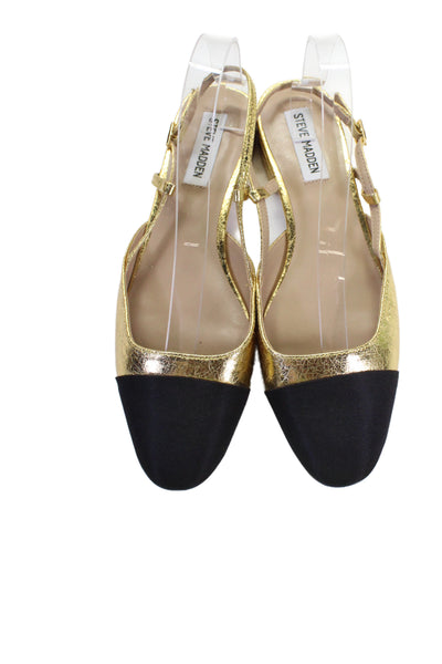 Steve Madden Womens Metallic Leather Grosgrain Slingback Ballet Flats Gold 8.5
