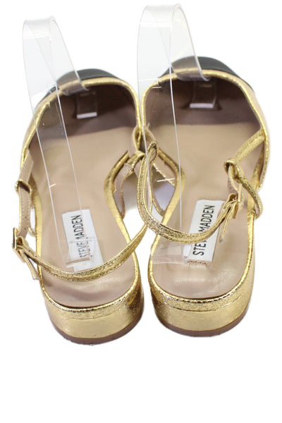 Steve Madden Womens Metallic Leather Grosgrain Slingback Ballet Flats Gold 8.5