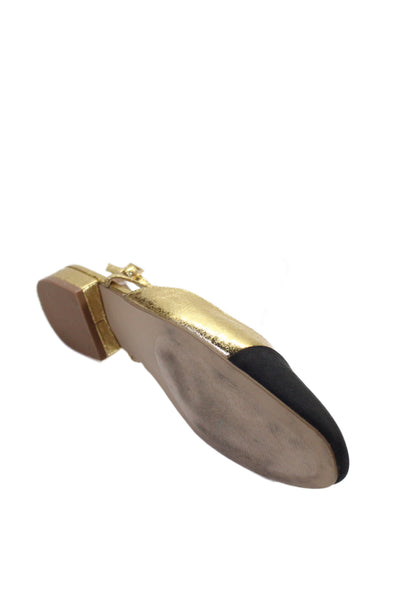 Steve Madden Womens Metallic Leather Grosgrain Slingback Ballet Flats Gold 8.5