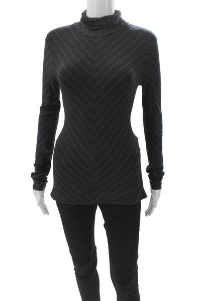 Chaiken Women Black Striped Turtleneck Tunic Blouse Long Sleeve Size M
