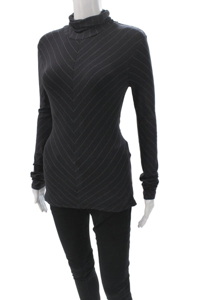 Chaiken Women Black Striped Turtleneck Tunic Blouse Long Sleeve Size M