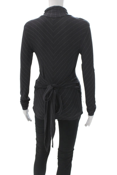Chaiken Women Black Striped Turtleneck Tunic Blouse Long Sleeve Size M