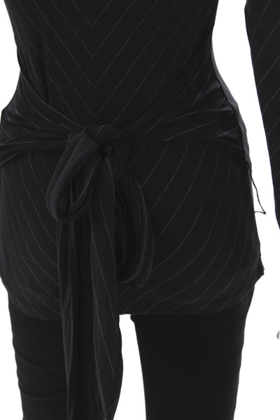 Chaiken Women Black Striped Turtleneck Tunic Blouse Long Sleeve Size M