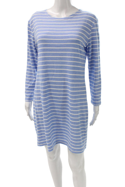 STS Sail To Sable Womens Shift Striped Blue Long Sleeve Round Neck Dress Size M
