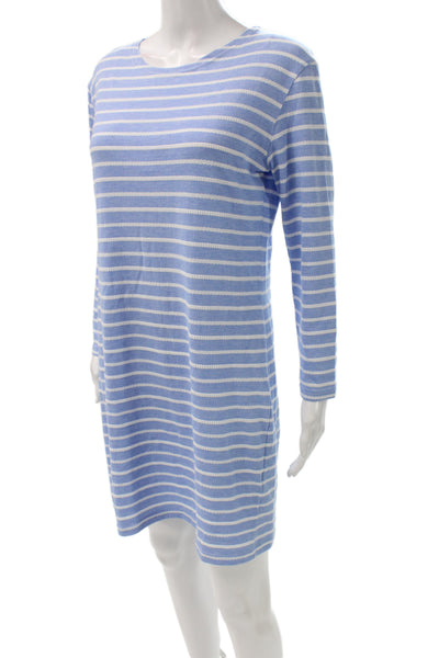 STS Sail To Sable Womens Shift Striped Blue Long Sleeve Round Neck Dress Size M