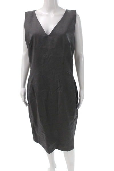 Pratis Women Sheath Dress Gray V Neck Knee Length Sleeveless Solid Size 50