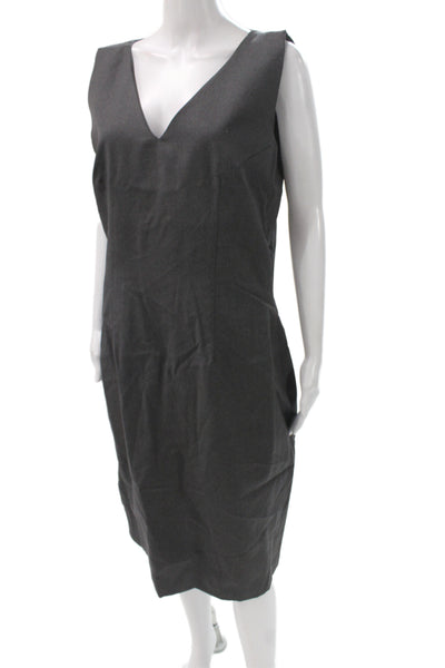 Pratis Women Sheath Dress Gray V Neck Knee Length Sleeveless Solid Size 50