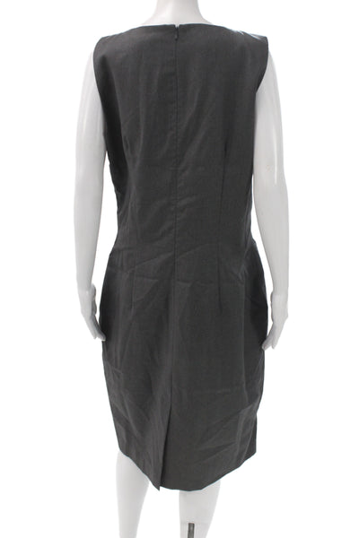 Pratis Women Sheath Dress Gray V Neck Knee Length Sleeveless Solid Size 50
