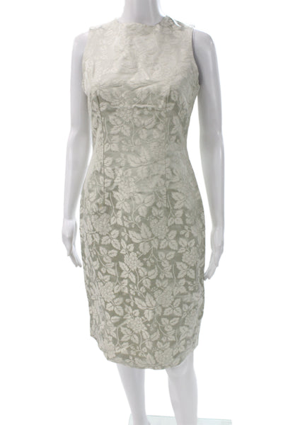 Pratis Womens Sheath Dress Green Brocade Floral Sleeveless Knee-length Size 42