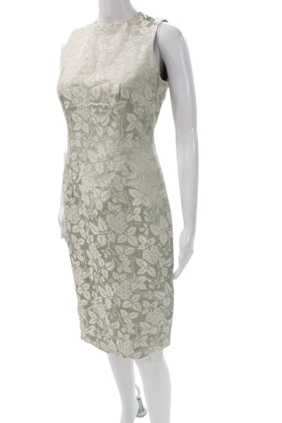 Pratis Womens Sheath Dress Green Brocade Floral Sleeveless Knee-length Size 42