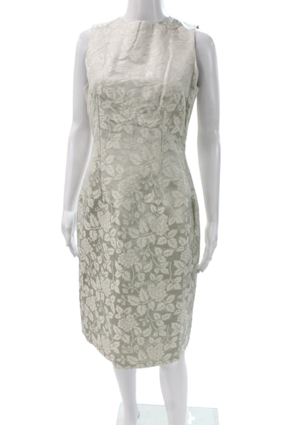 Pratis Womens Sheath Dress Green Brocade Floral Sleeveless Round Neck Size 44