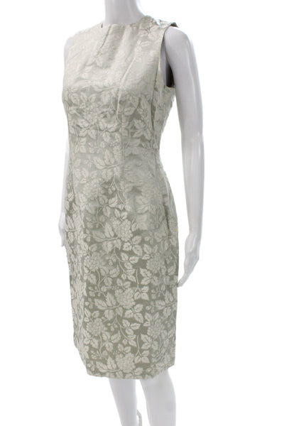 Pratis Womens Sheath Dress Green Brocade Floral Sleeveless Round Neck Size 44