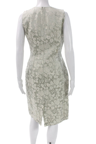 Pratis Womens Sheath Dress Green Brocade Floral Sleeveless Round Neck Size 44