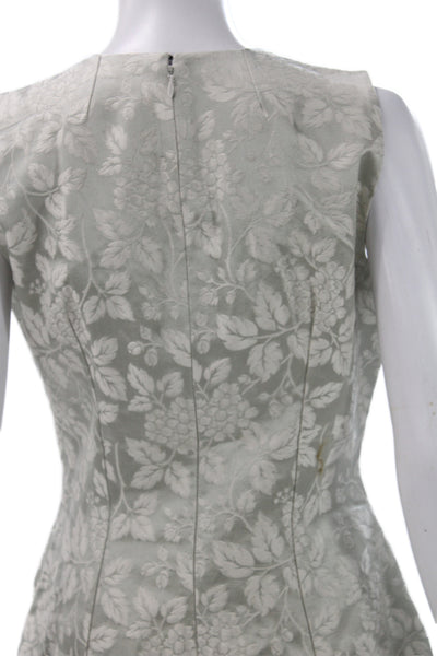 Pratis Womens Sheath Dress Green Brocade Floral Sleeveless Round Neck Size 44