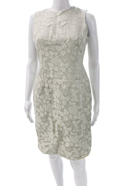 Pratis Womens Sheath Dress Green Jacquard Floral Sleeveless Size 44